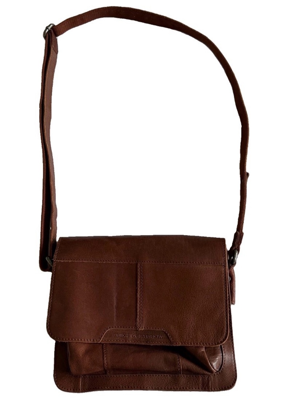 Spikes & Sparrows Crossbody Bag Womens Small Brown Leather Multi Pocket Zip